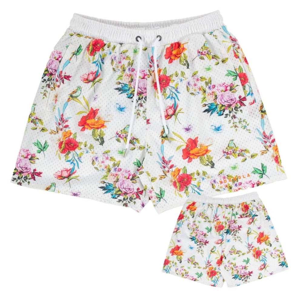 YoungLA White Floral Athletic Shorts